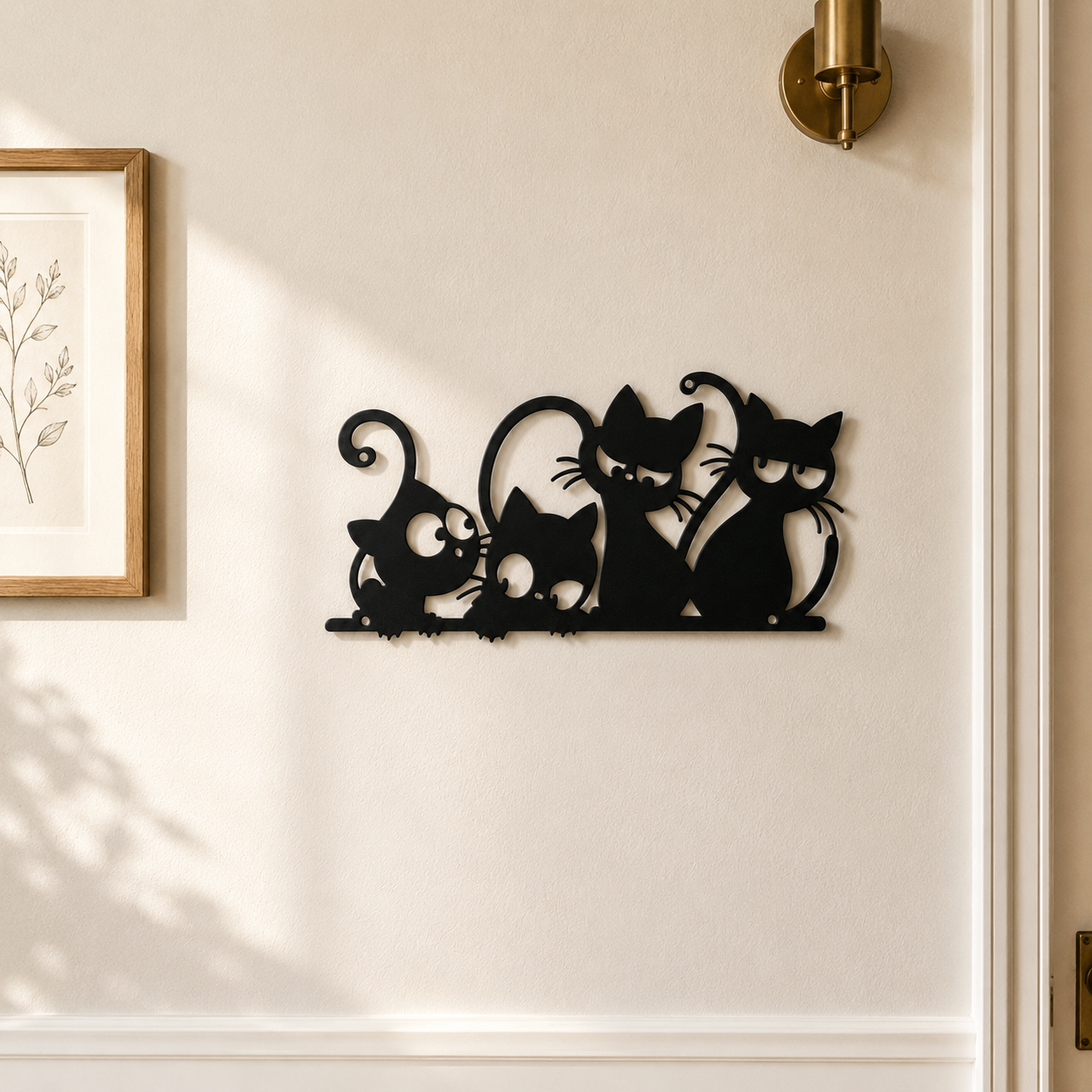 Playful Cat Family Metal Wall Decor