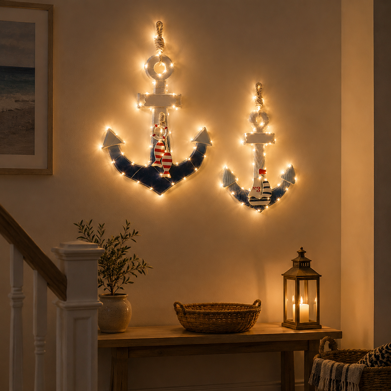 Lighted Coastal Wooden Anchor Wall Decor