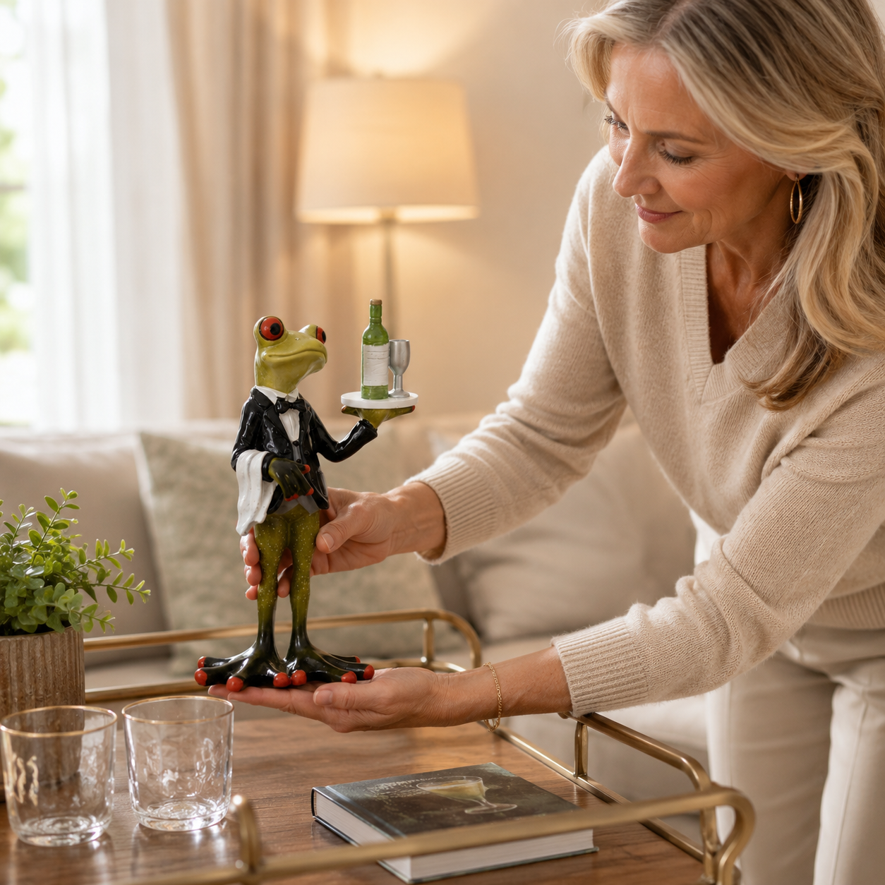 Dapper Frog Waiter Resin Figurine