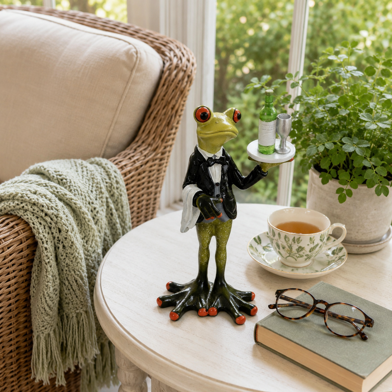 Dapper Frog Waiter Resin Figurine