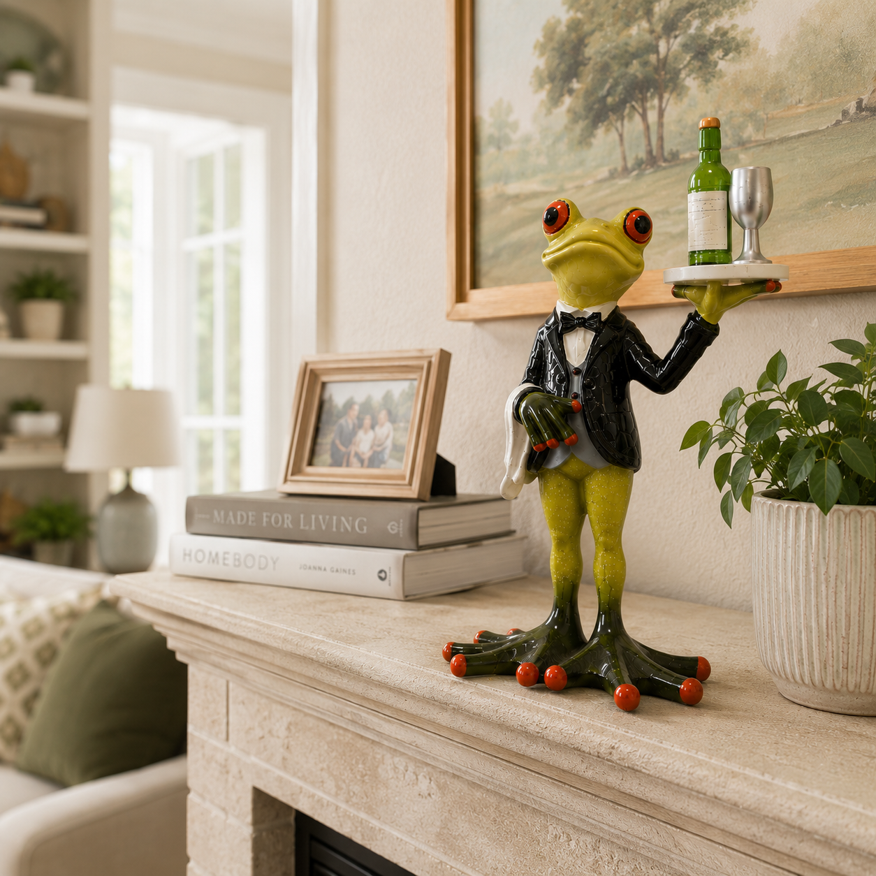 Dapper Frog Waiter Resin Figurine