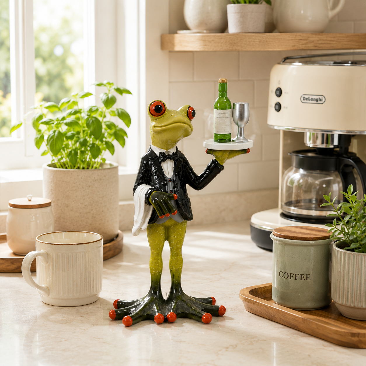 Dapper Frog Waiter Resin Figurine