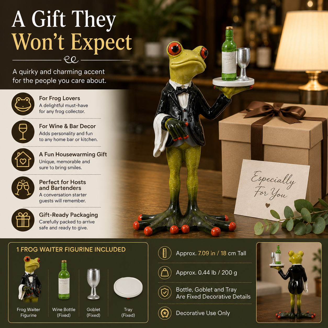 Dapper Frog Waiter Resin Figurine