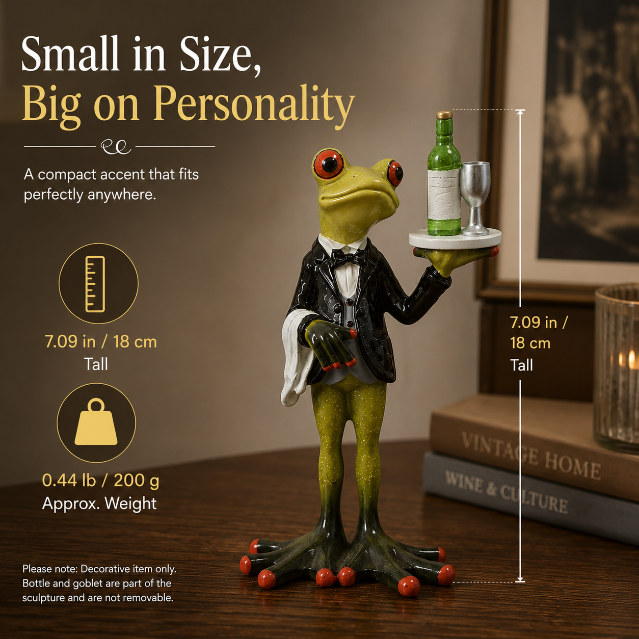 Dapper Frog Waiter Resin Figurine