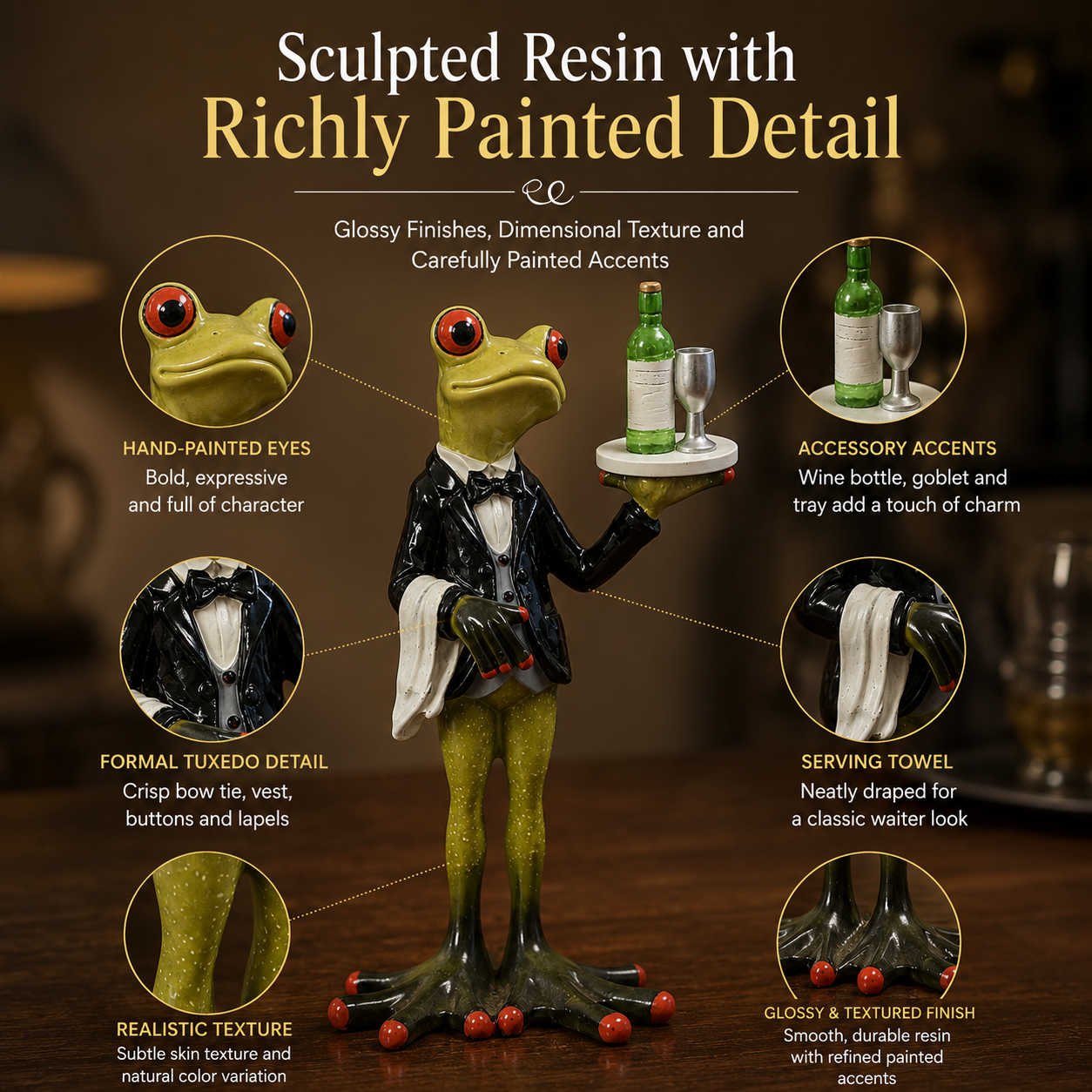 Dapper Frog Waiter Resin Figurine
