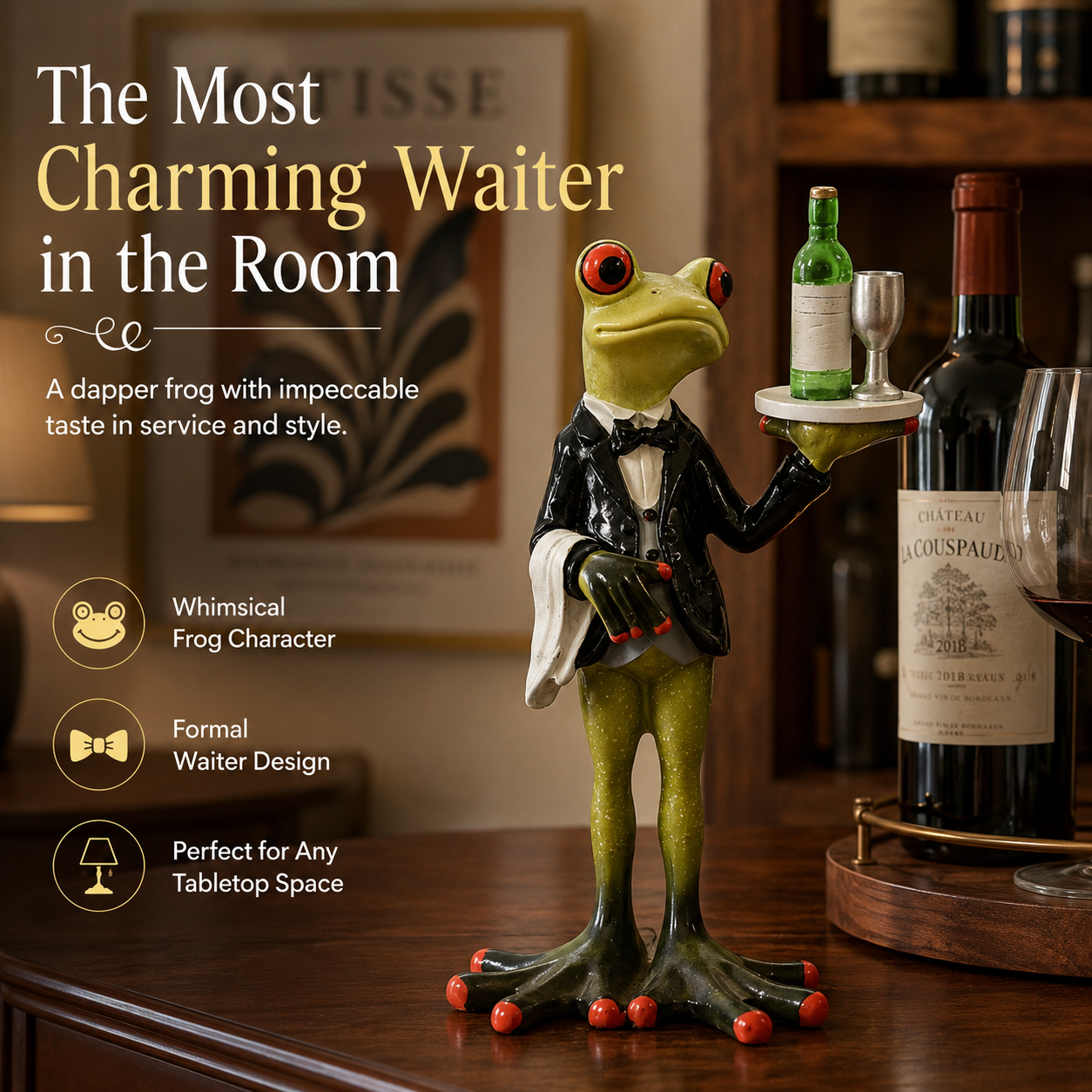 Dapper Frog Waiter Resin Figurine