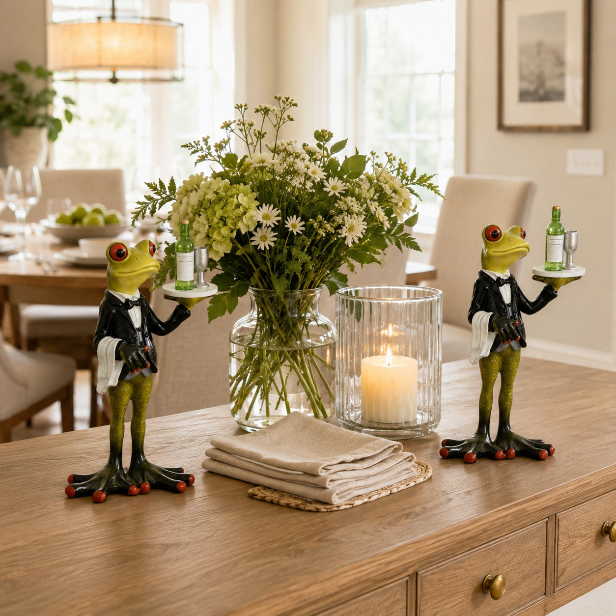 Dapper Frog Waiter Resin Figurine