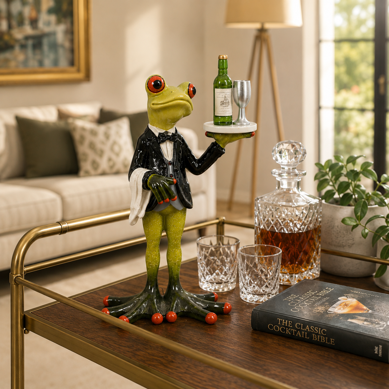 Dapper Frog Waiter Resin Figurine