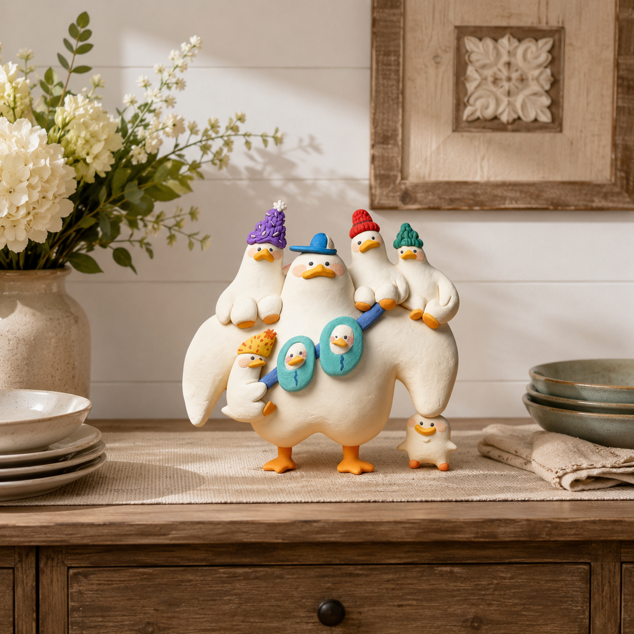 Busy Mama Chicken Family Resin Figurine