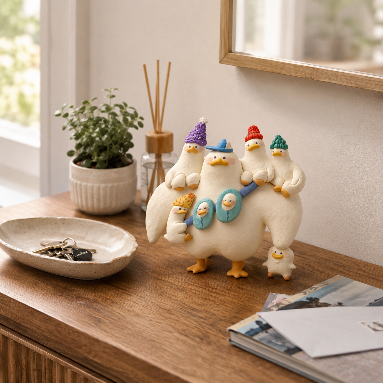 Busy Mama Chicken Family Resin Figurine
