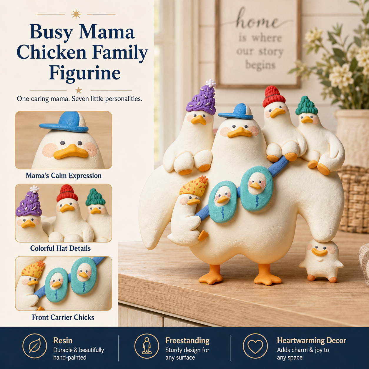 Busy Mama Chicken Family Resin Figurine