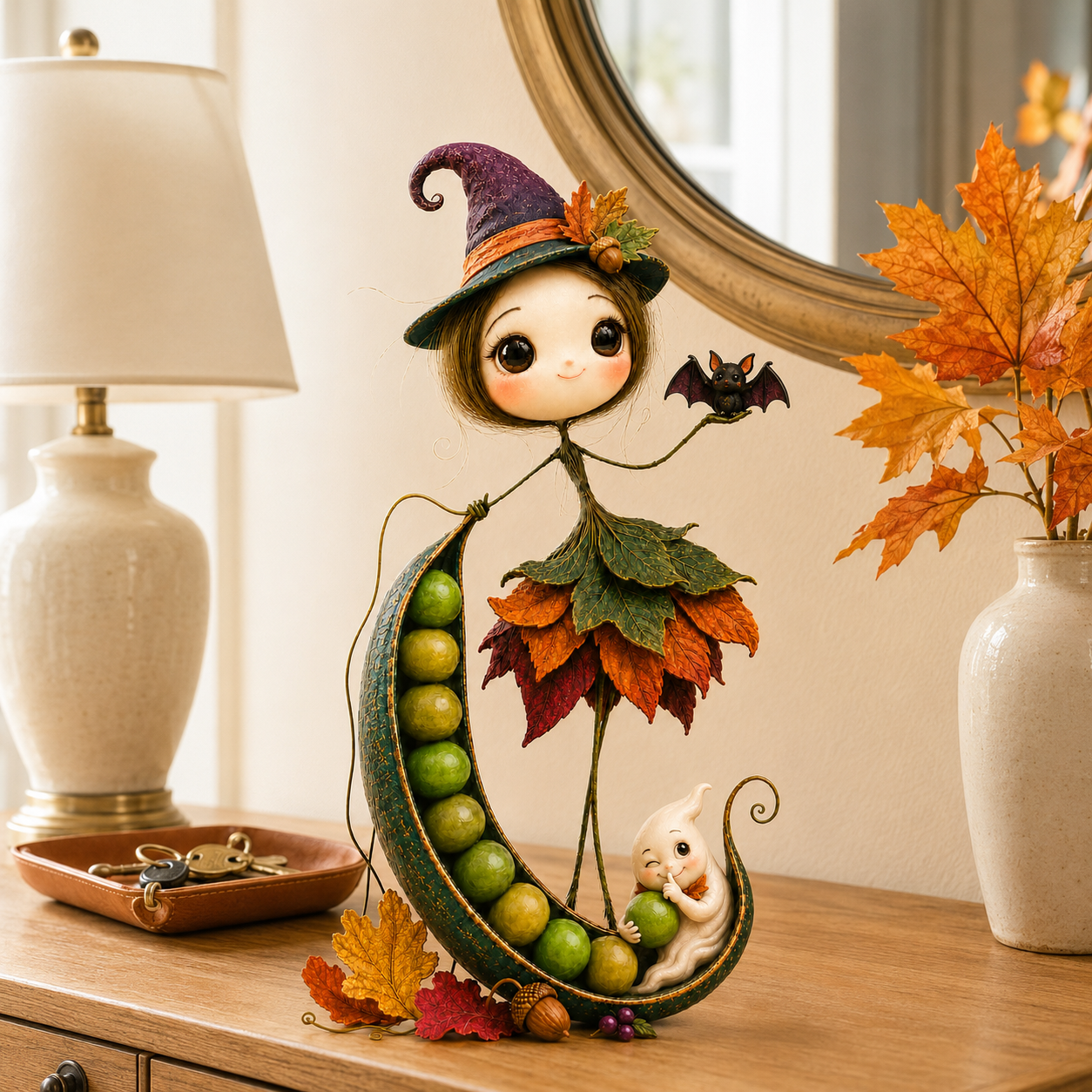 Midnight Pea Pod Witch Fairy Figurine