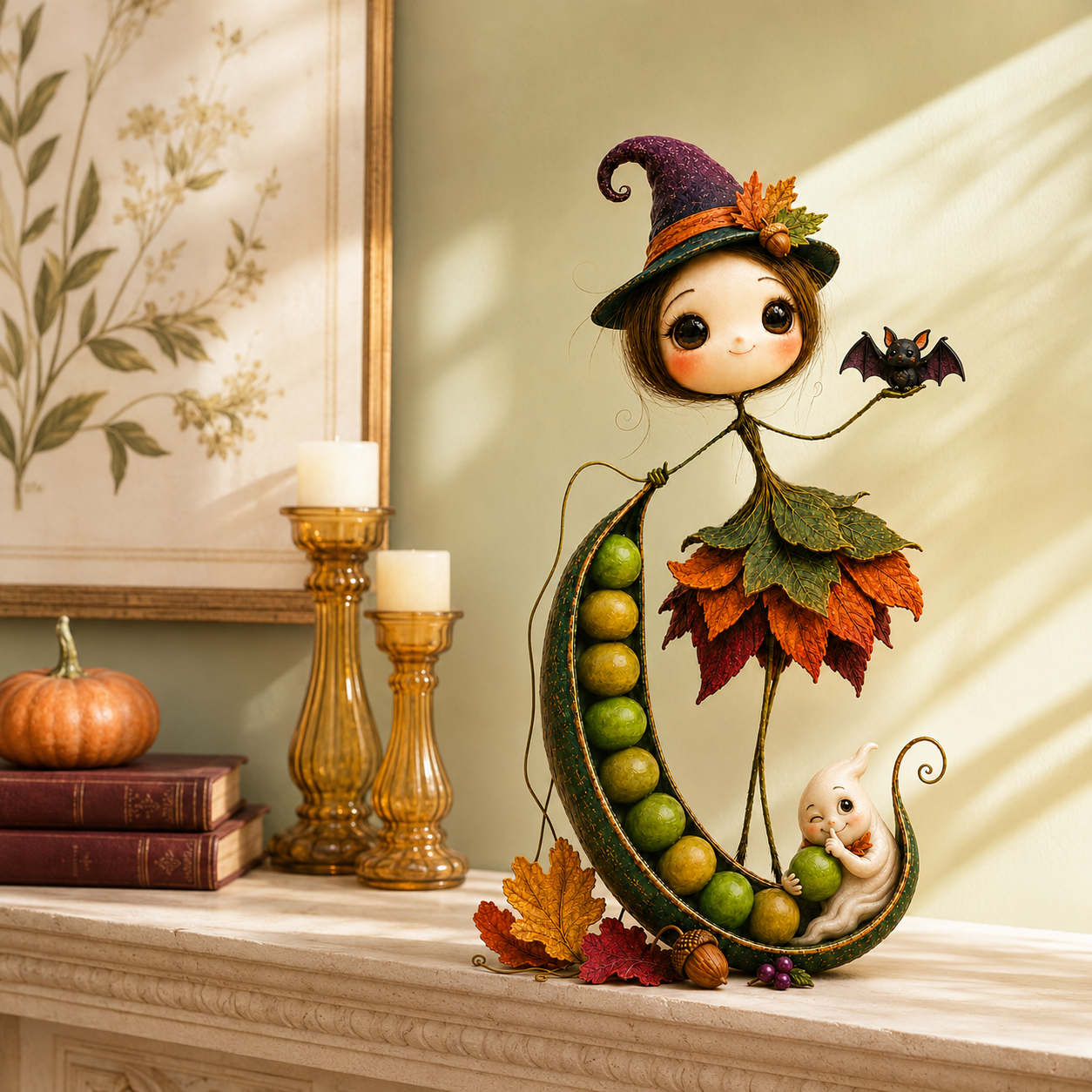 Midnight Pea Pod Witch Fairy Figurine