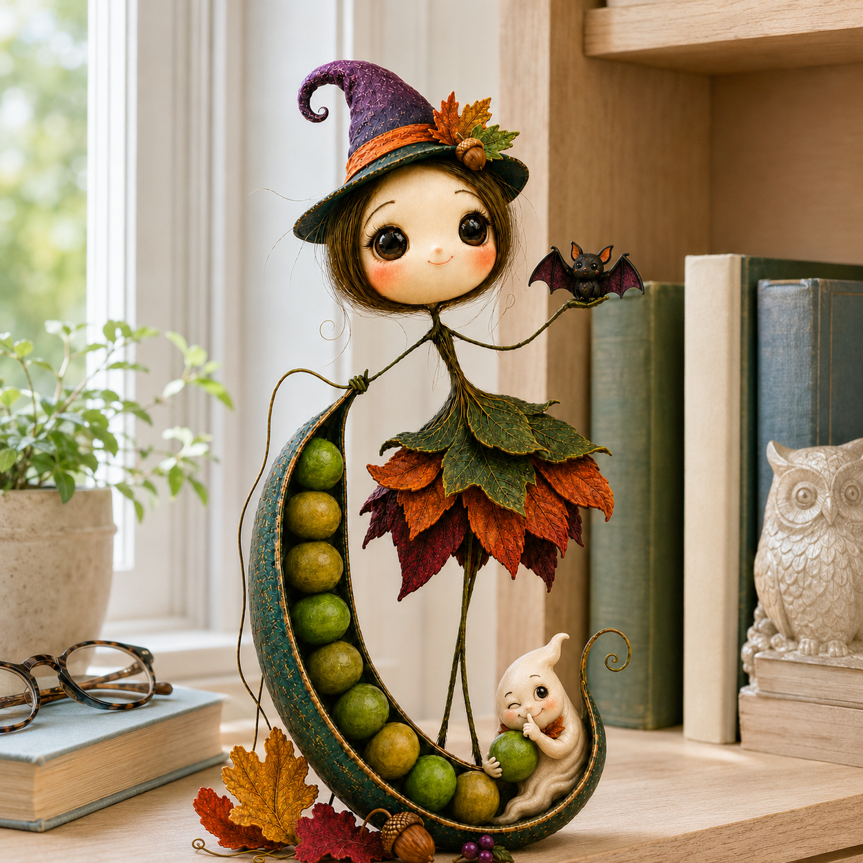 Midnight Pea Pod Witch Fairy Figurine