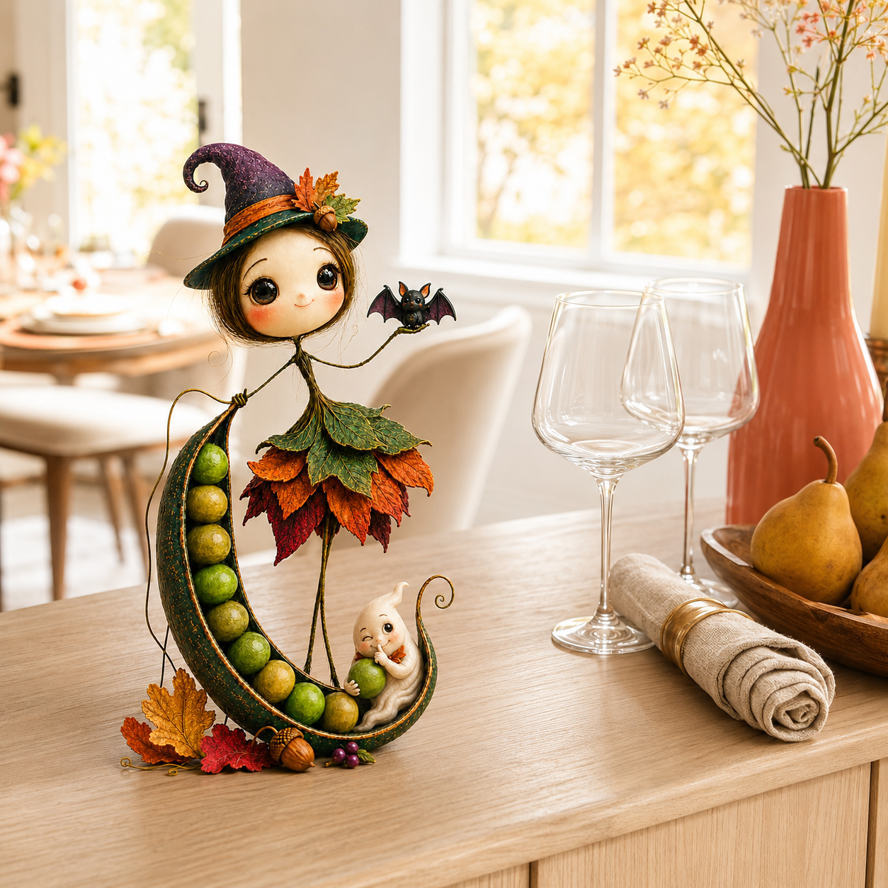 Midnight Pea Pod Witch Fairy Figurine
