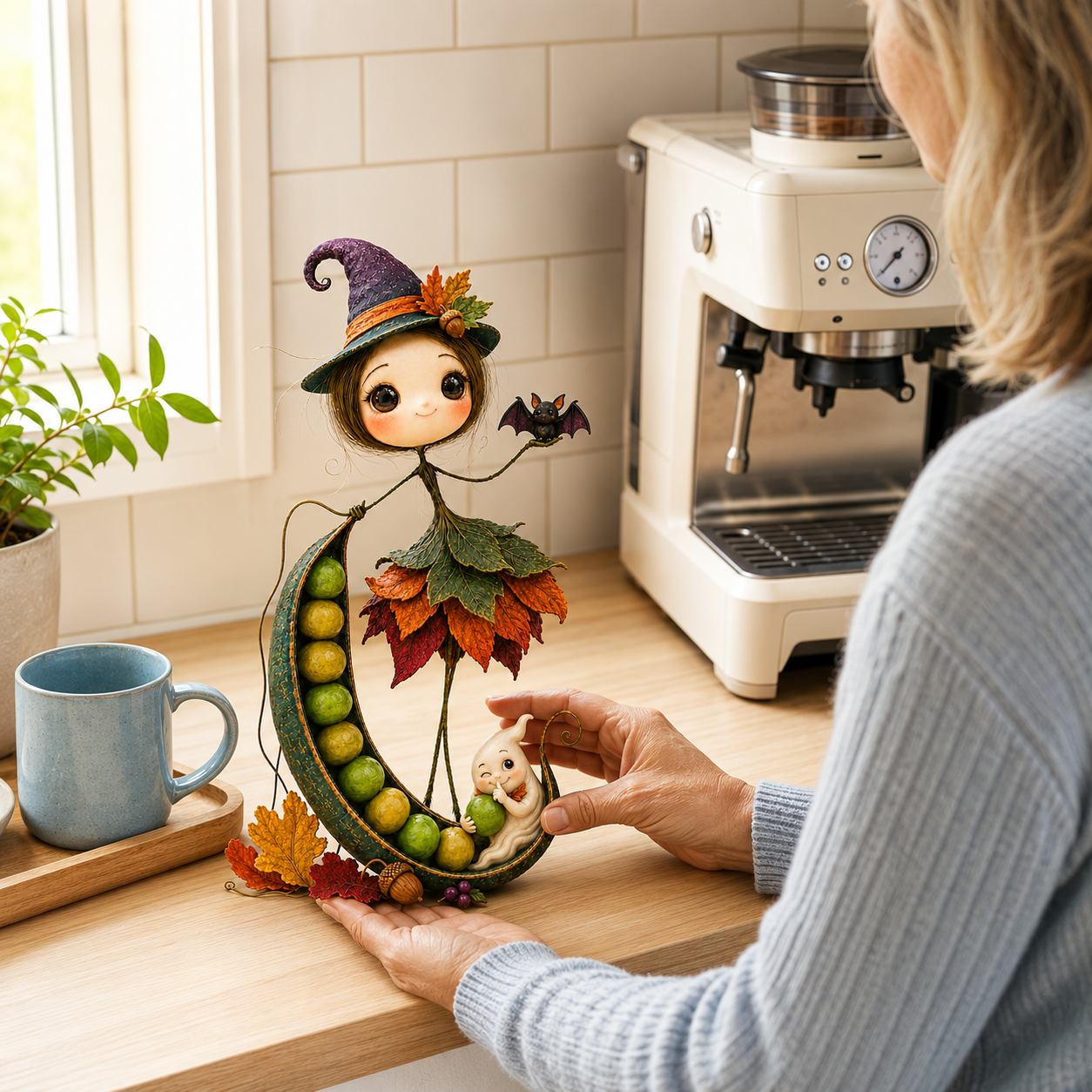 Midnight Pea Pod Witch Fairy Figurine