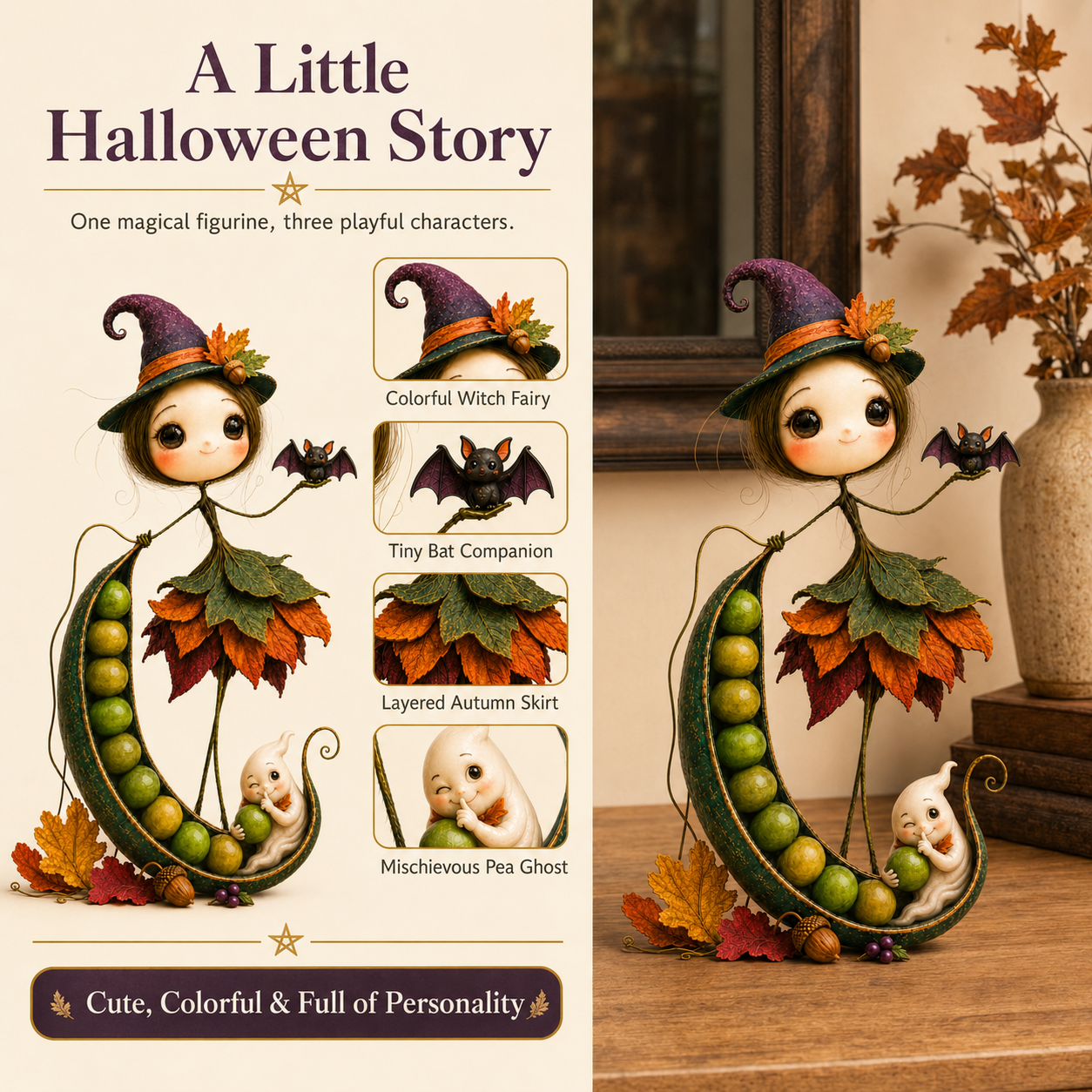 Midnight Pea Pod Witch Fairy Figurine