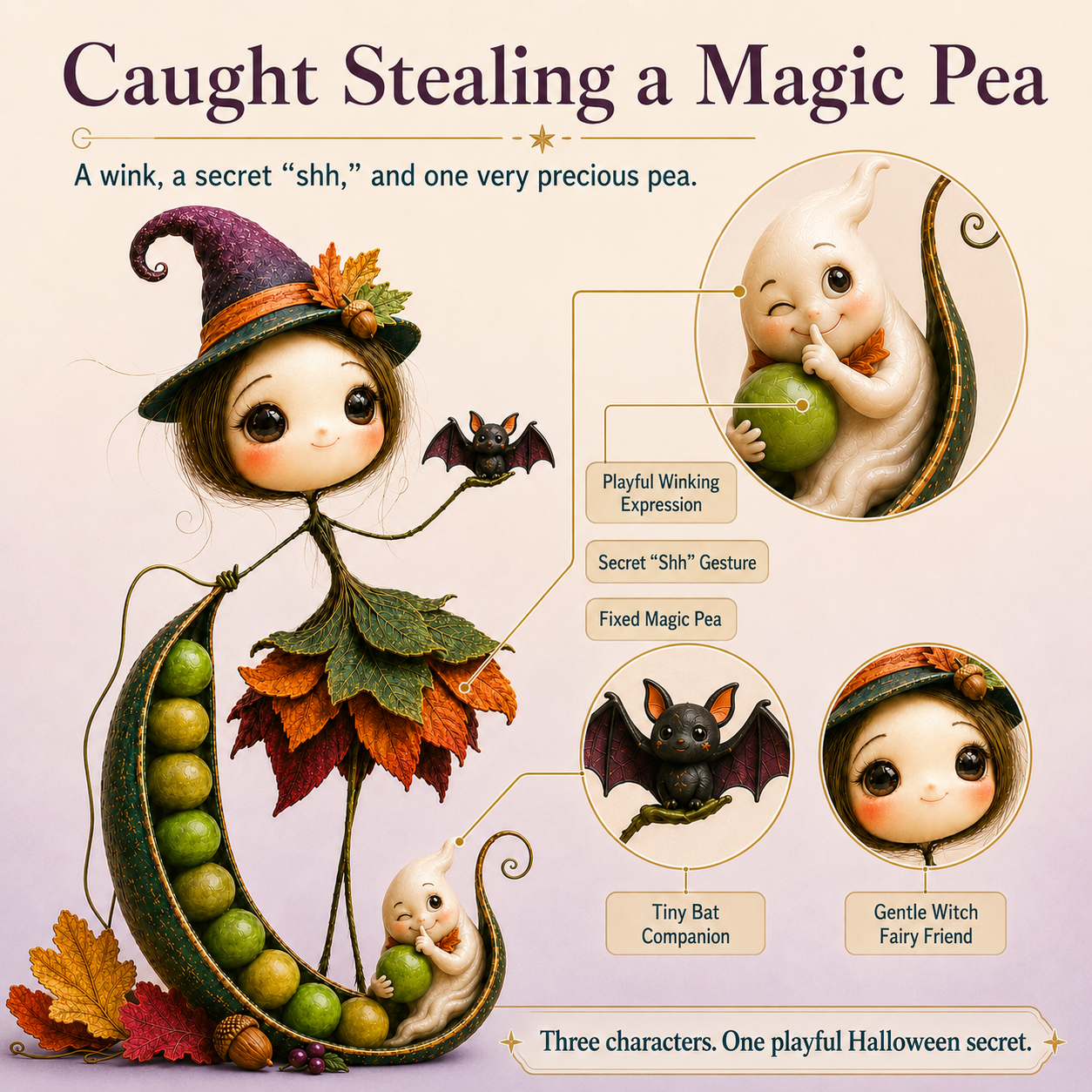 Midnight Pea Pod Witch Fairy Figurine