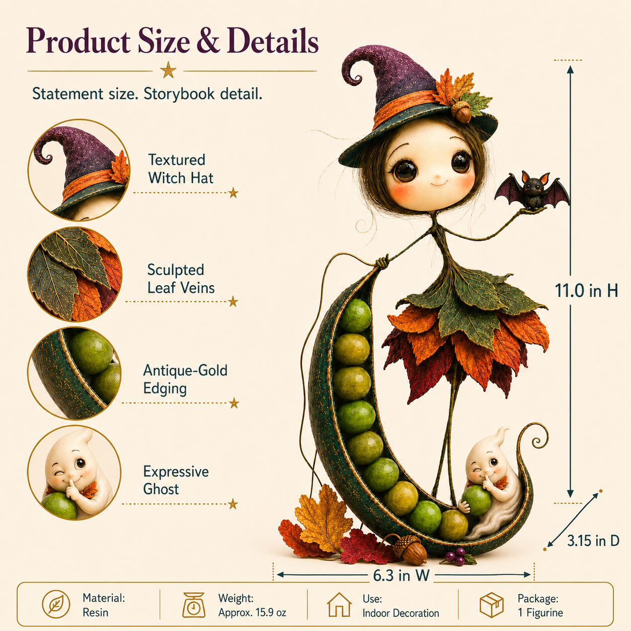 Midnight Pea Pod Witch Fairy Figurine