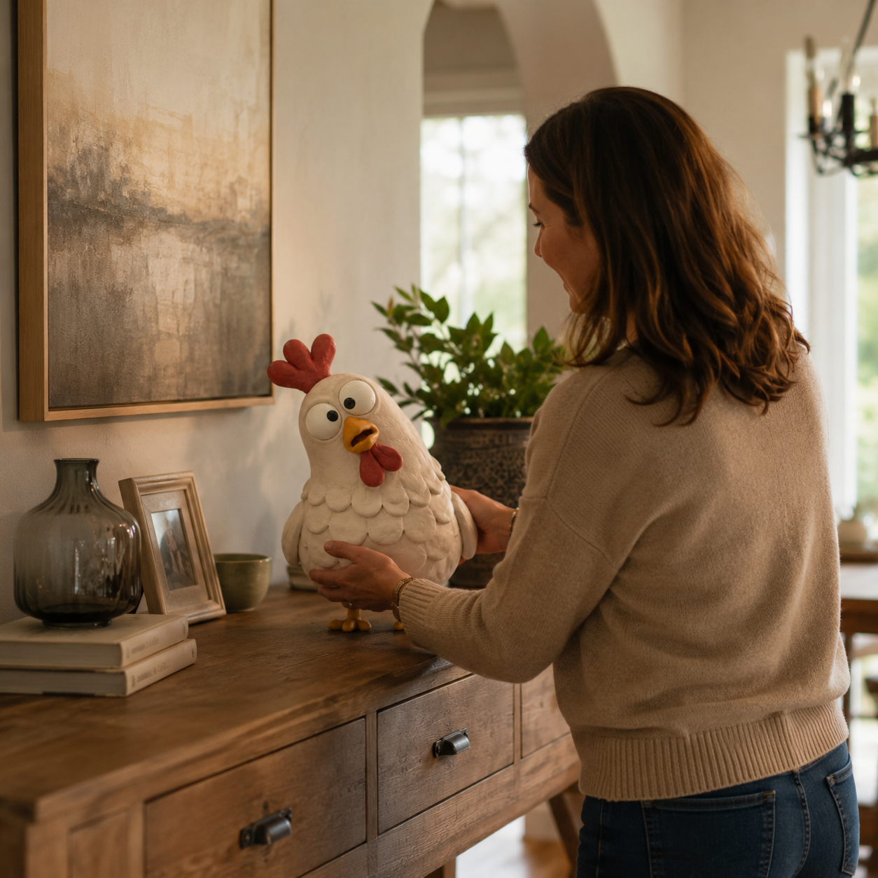 Curious Chicken Resin Figurine