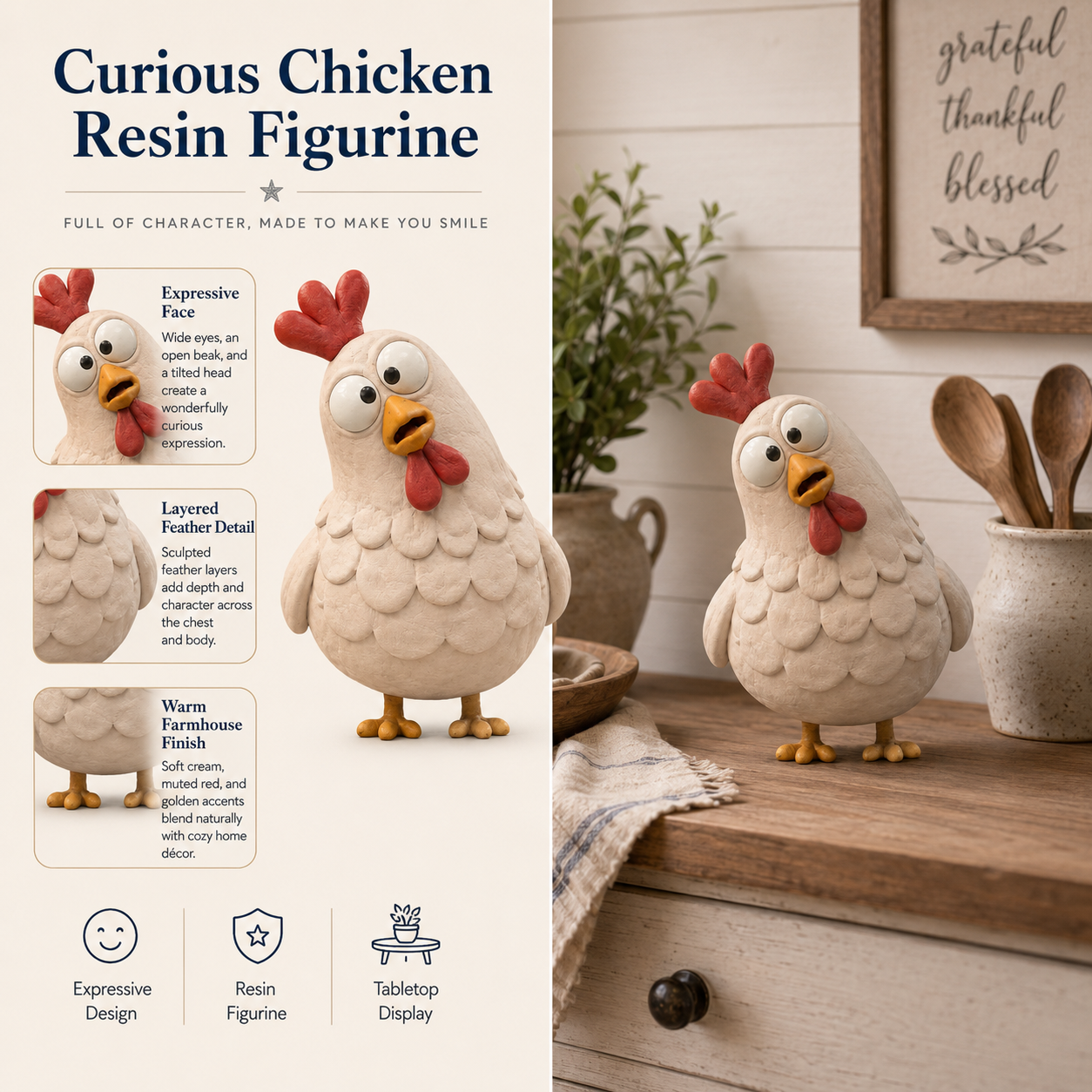 Curious Chicken Resin Figurine