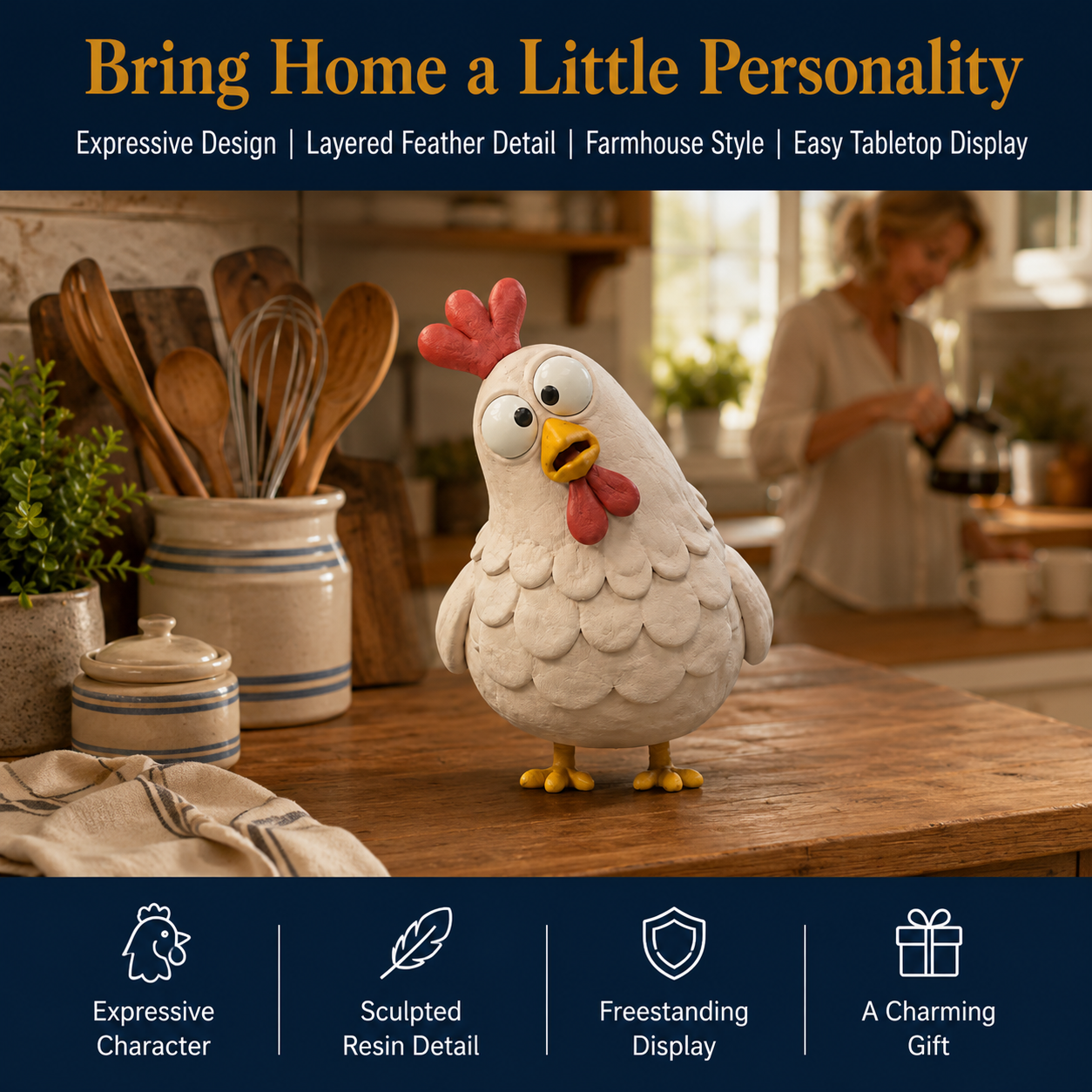 Curious Chicken Resin Figurine