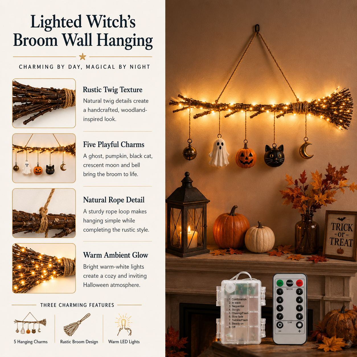 Lighted Witch’s Broom Wall Hanging