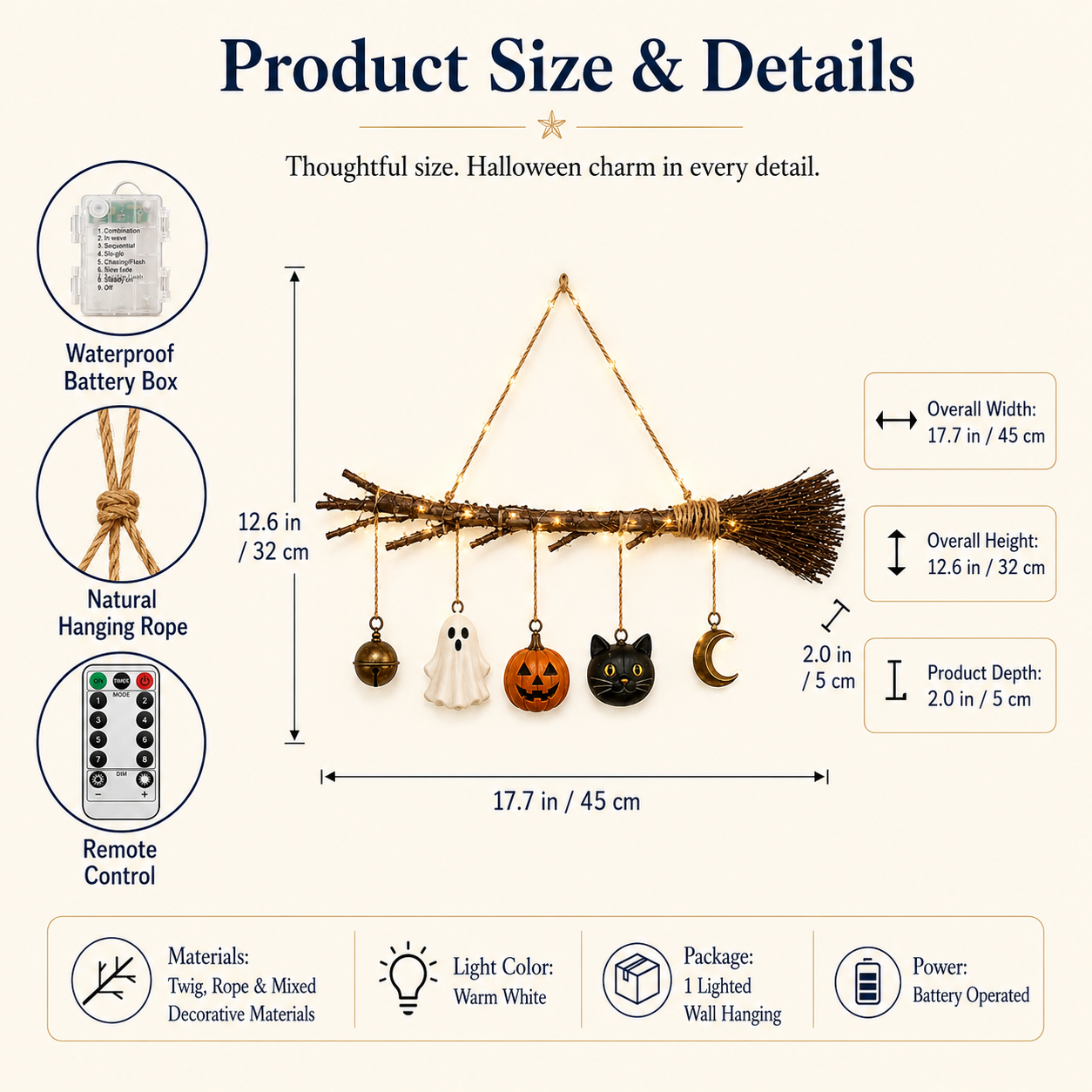 Lighted Witch’s Broom Wall Hanging