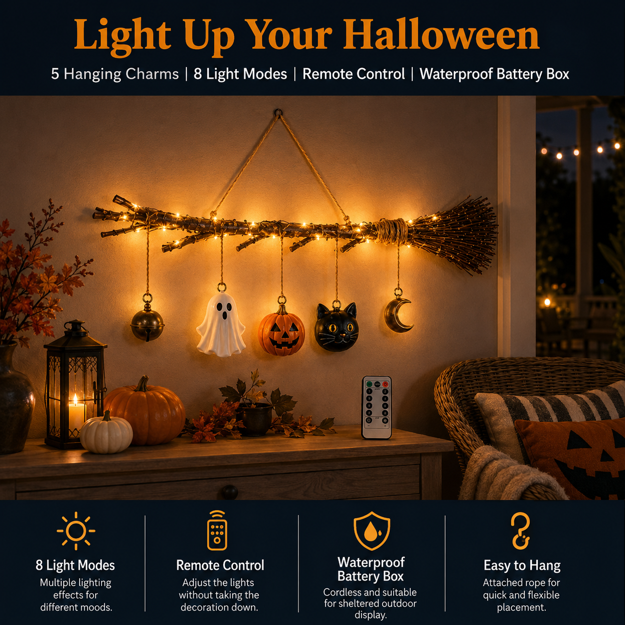 Lighted Witch’s Broom Wall Hanging
