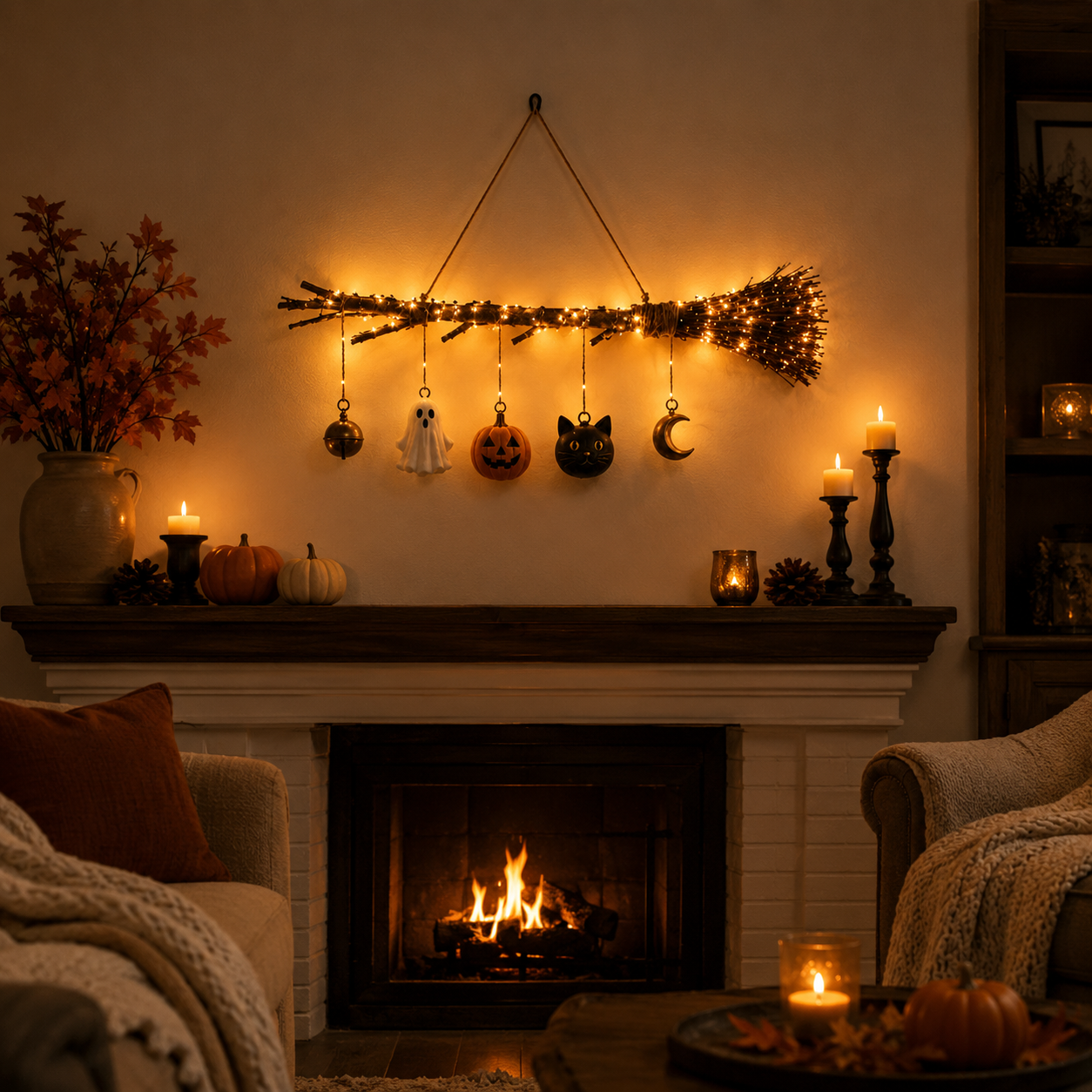 Lighted Witch’s Broom Wall Hanging