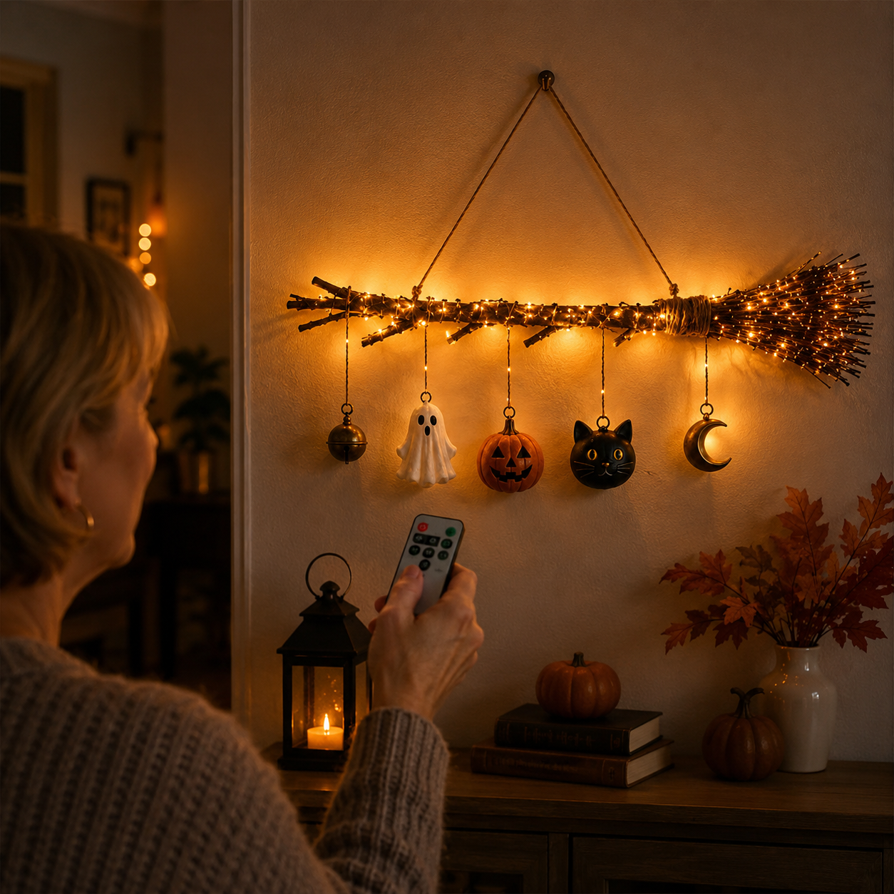 Lighted Witch’s Broom Wall Hanging