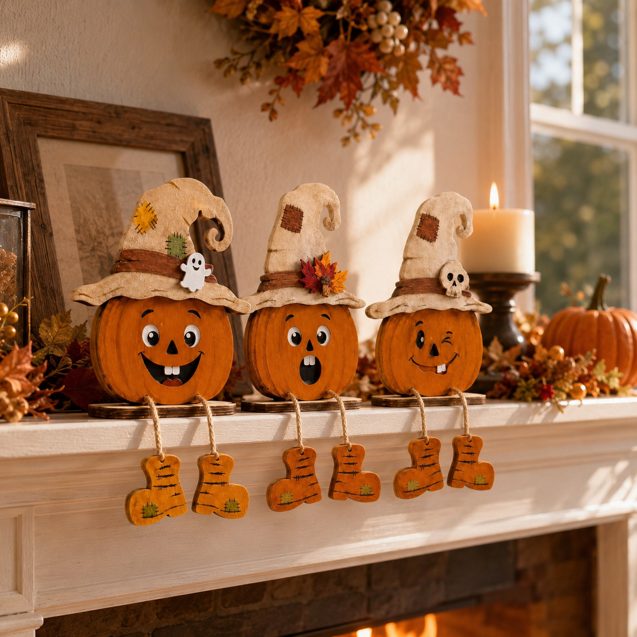 3Pcs Halloween Pumpkin Shelf Sitters
