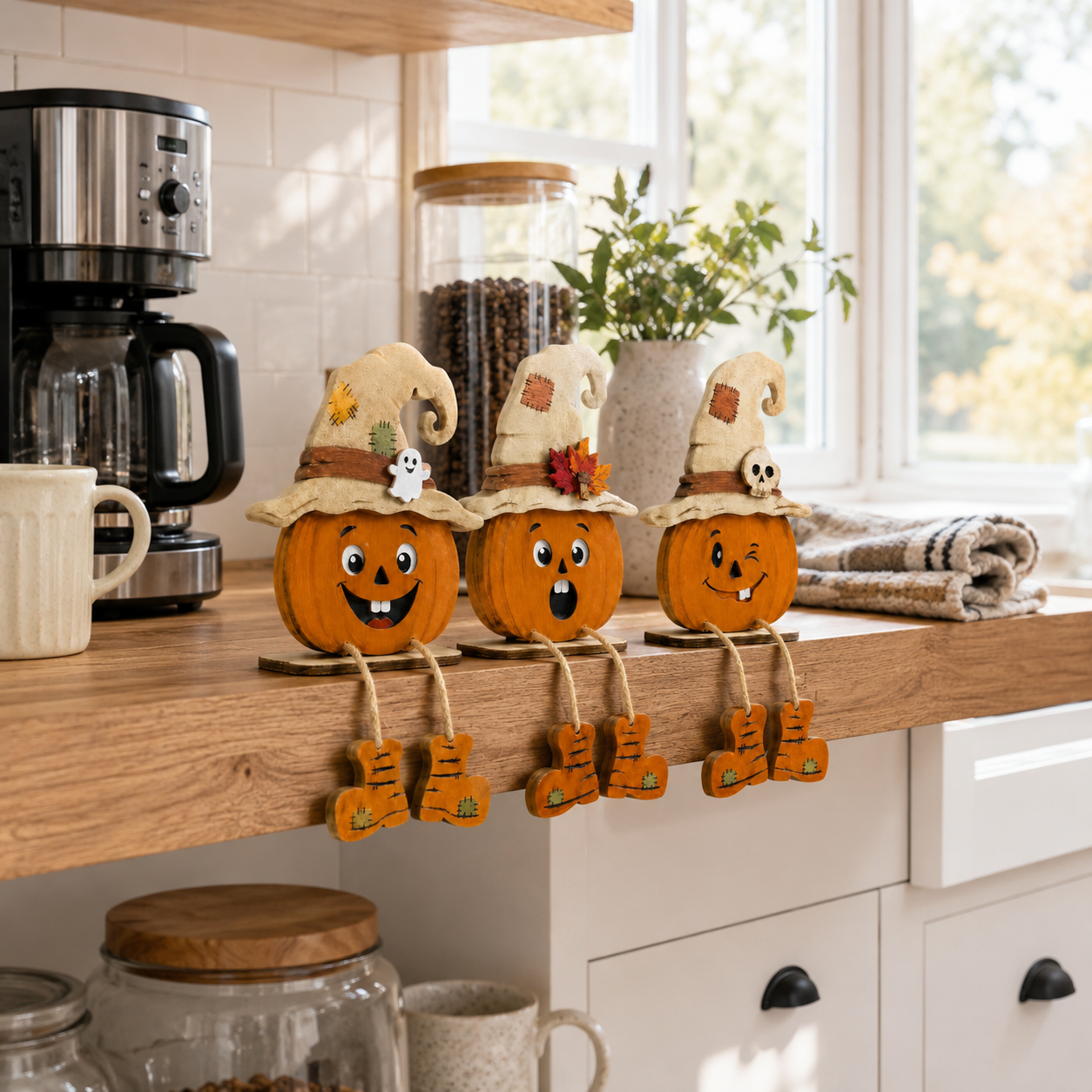3Pcs Halloween Pumpkin Shelf Sitters