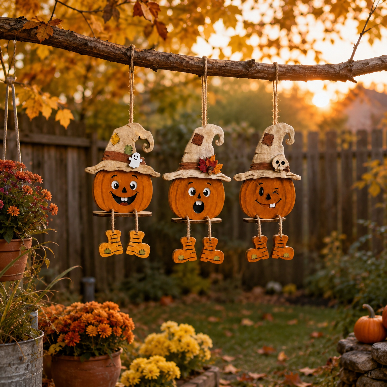 3Pcs Halloween Pumpkin Shelf Sitters