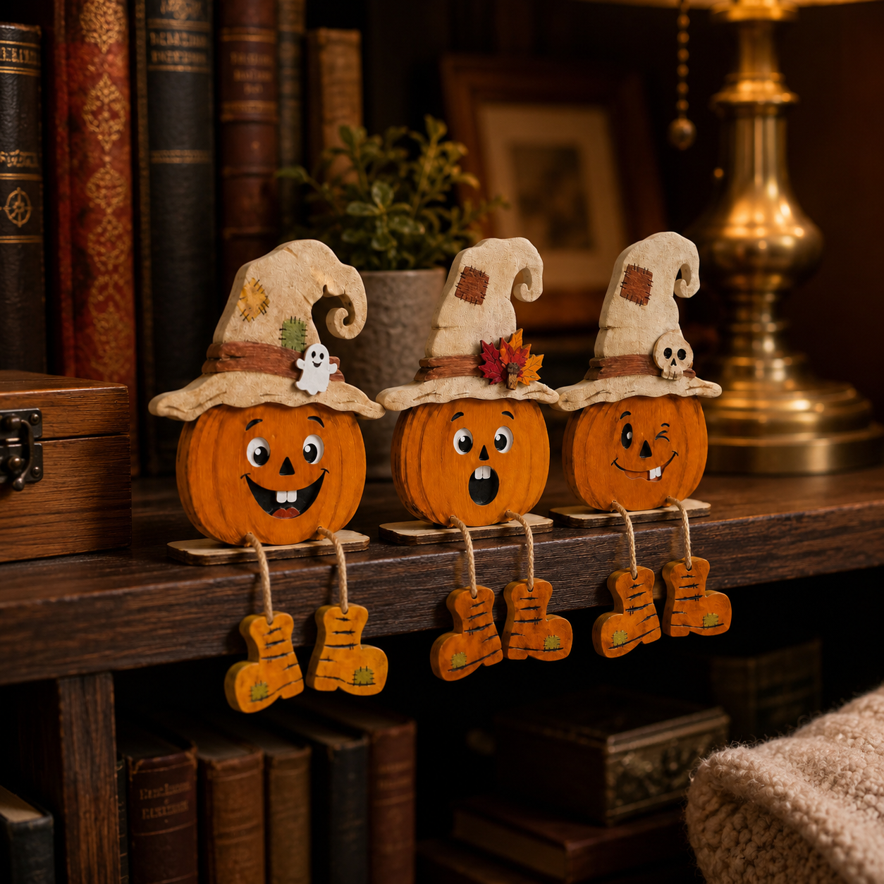 3Pcs Halloween Pumpkin Shelf Sitters