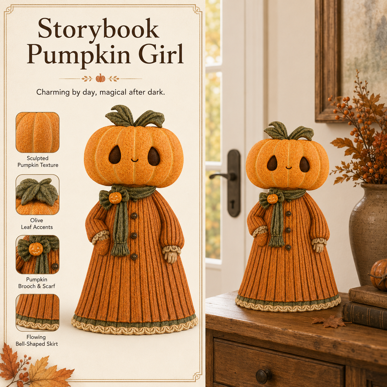 Glowing Pumpkin Girl Figurine