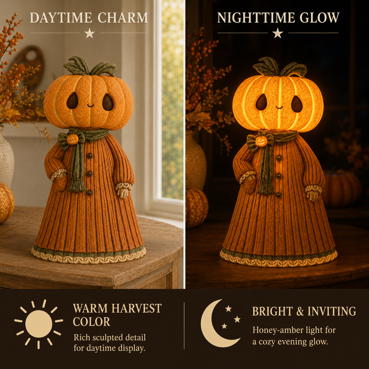 Glowing Pumpkin Girl Figurine