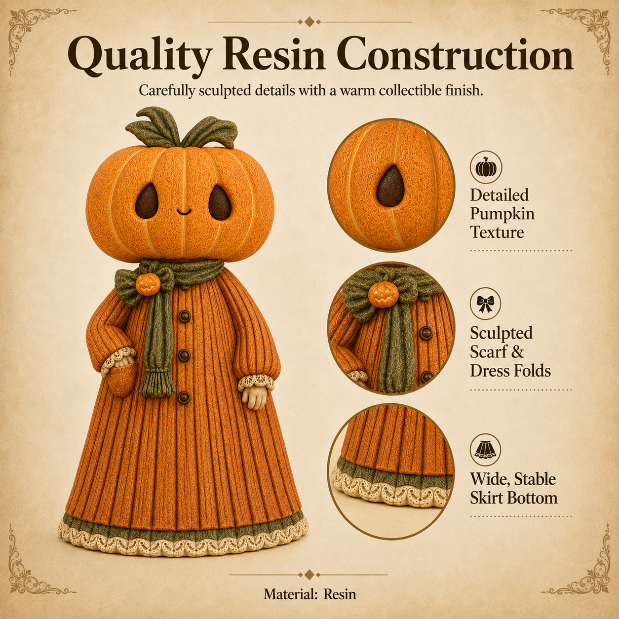 Glowing Pumpkin Girl Figurine