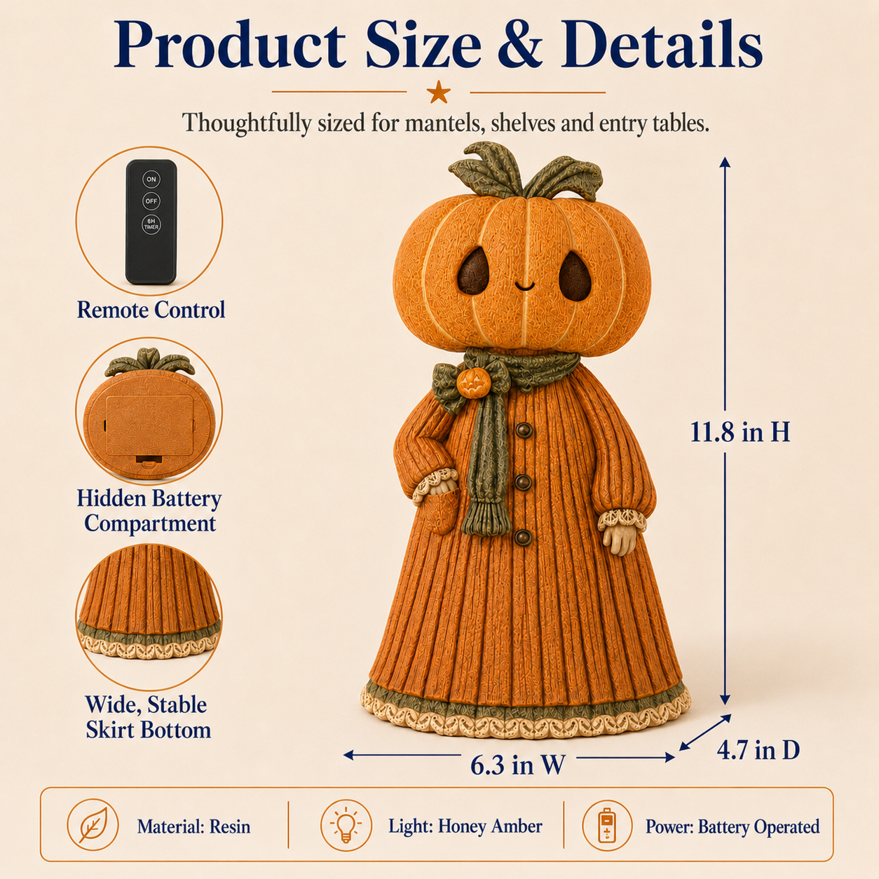Glowing Pumpkin Girl Figurine