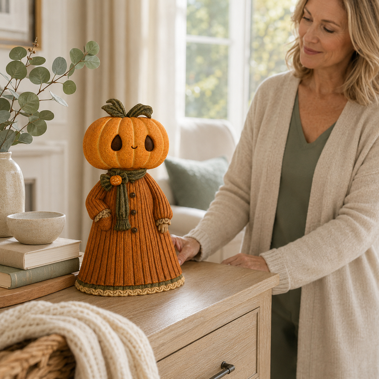 Glowing Pumpkin Girl Figurine