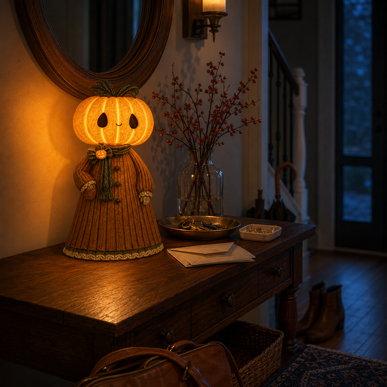 Glowing Pumpkin Girl Figurine