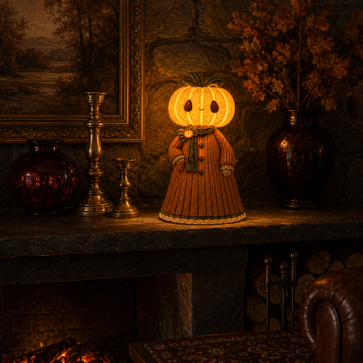 Glowing Pumpkin Girl Figurine
