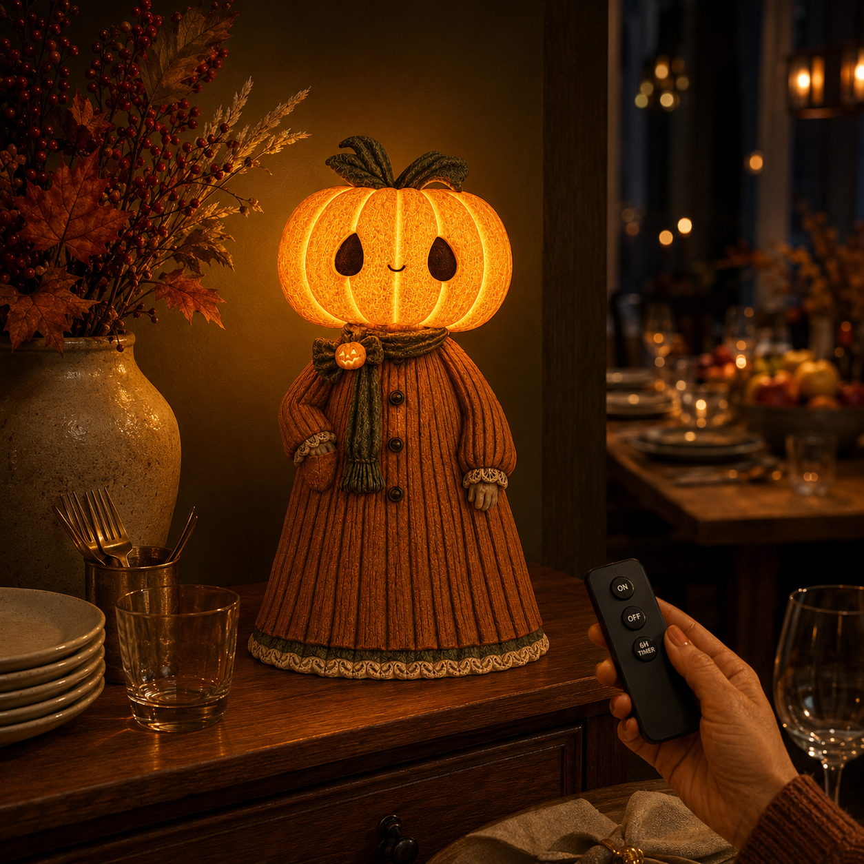 Glowing Pumpkin Girl Figurine