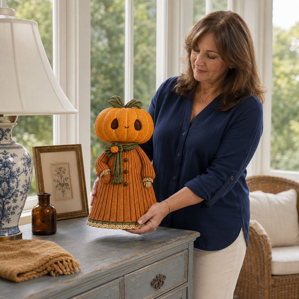 Glowing Pumpkin Girl Figurine