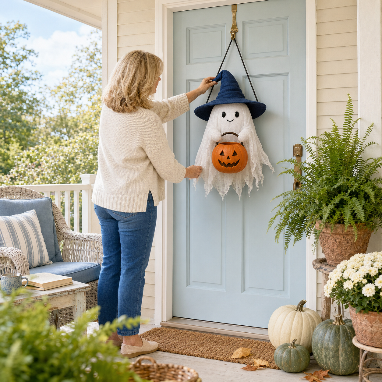 Lighted Trick-or-Treat Ghost Door Hanger