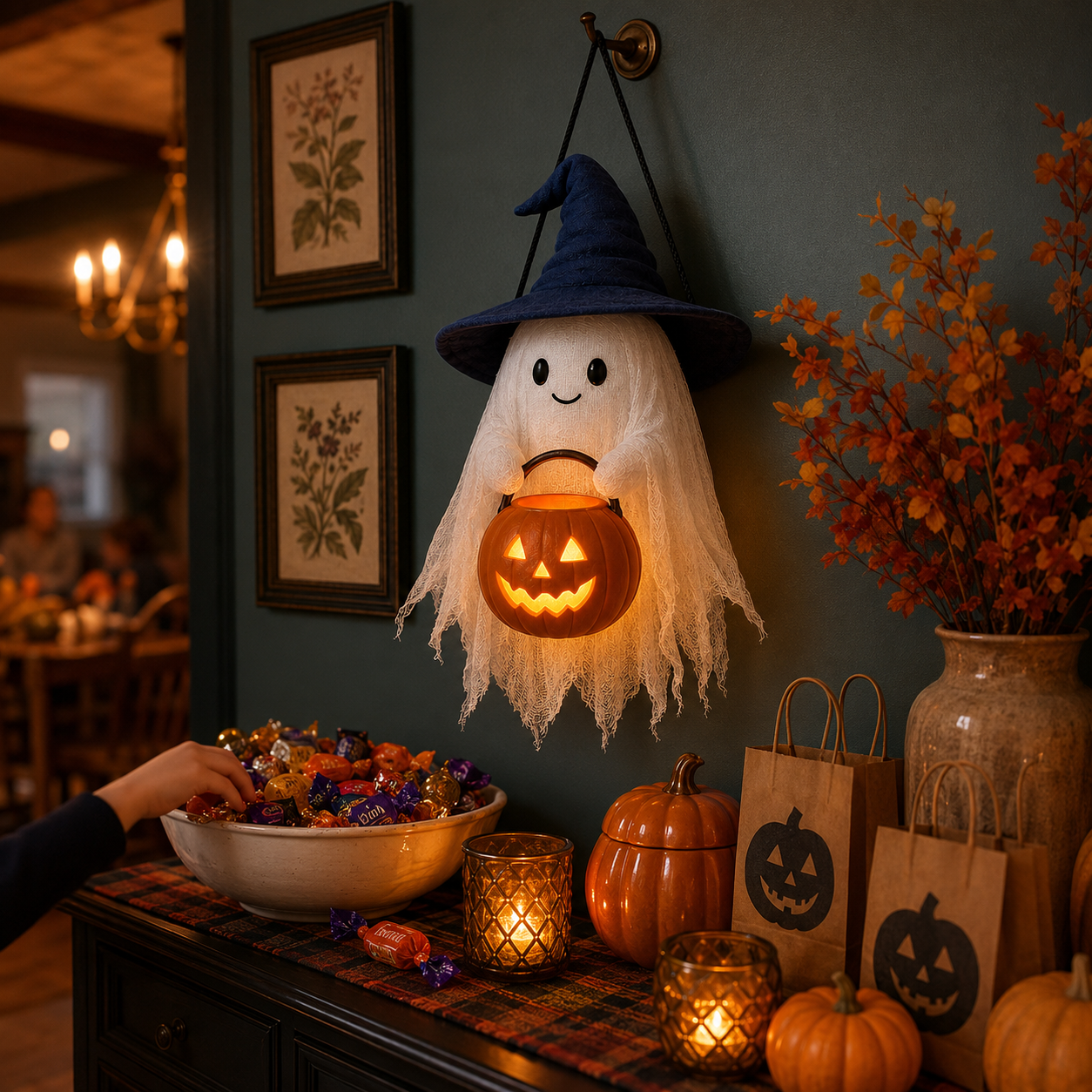 Lighted Trick-or-Treat Ghost Door Hanger