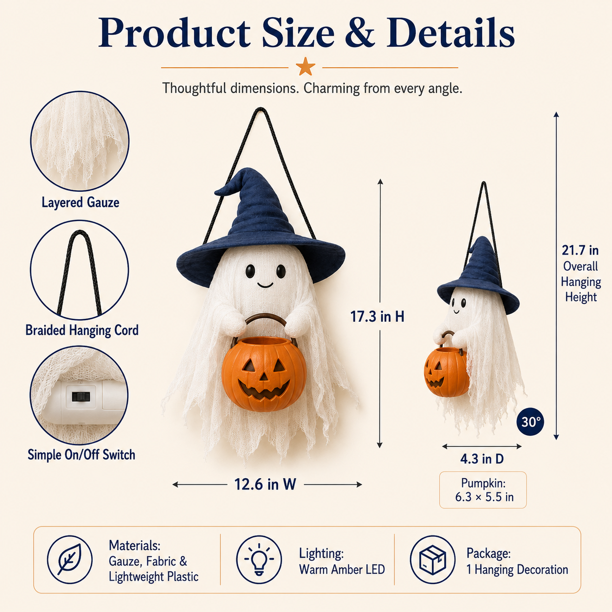 Lighted Trick-or-Treat Ghost Door Hanger