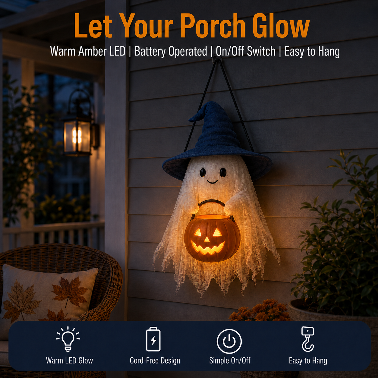 Lighted Trick-or-Treat Ghost Door Hanger