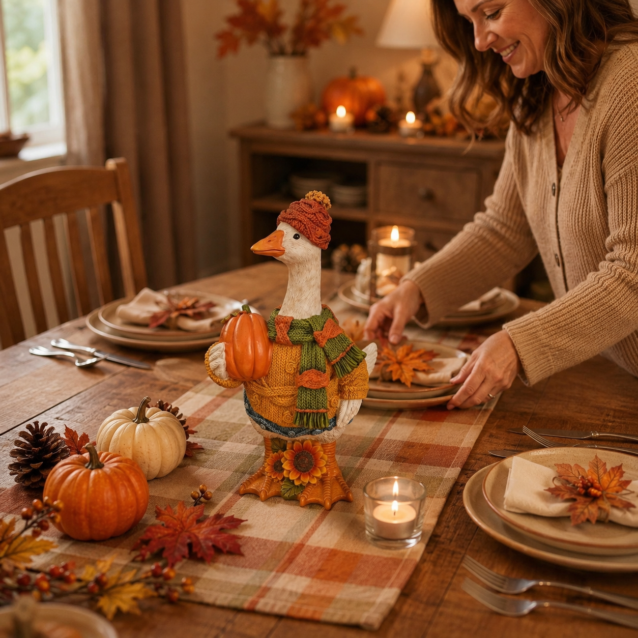 Cozy Harvest Goose Figurine