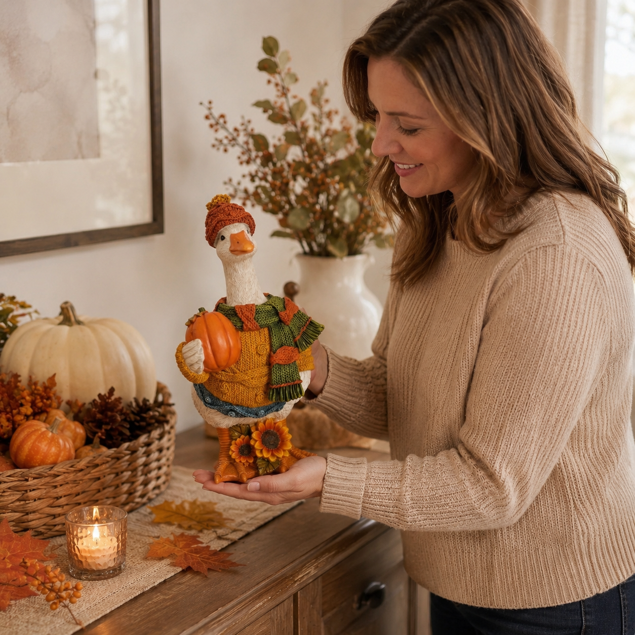 Cozy Harvest Goose Figurine